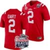 Jaxson Dart Jersey #2 Ole Miss Rebels Peach Bowl Patch 2024 College Football Red