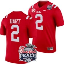 Jaxson Dart Jersey #2 Ole Miss Rebels Peach Bowl Patch 2024 College Football Red