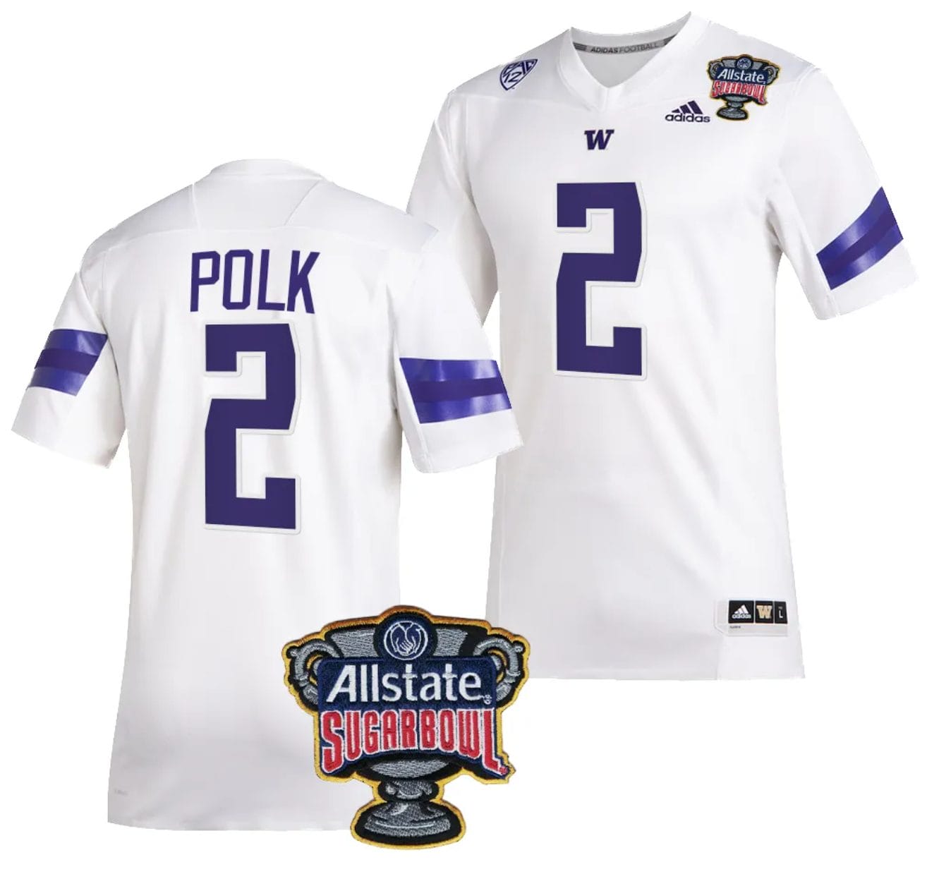 JaLynn Polk Jersey #2 Washington Huskies Allstate Sugar Bowl Patch 2024 College Football White