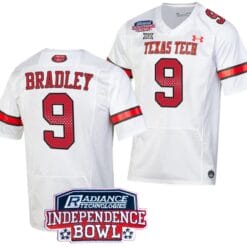 Jerand Bradley Jersey #9 Texas Tech Red Raiders Independence Bowl Patch Football 2023 White