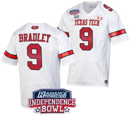 Jerand Bradley Jersey #9 Texas Tech Red Raiders Independence Bowl Patch Football 2023 White
