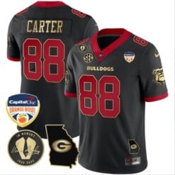 Jalen Carter Jersey #88 Georgia Bulldogs Vapor Limited Orange Bowl Patch Black Gold Trim