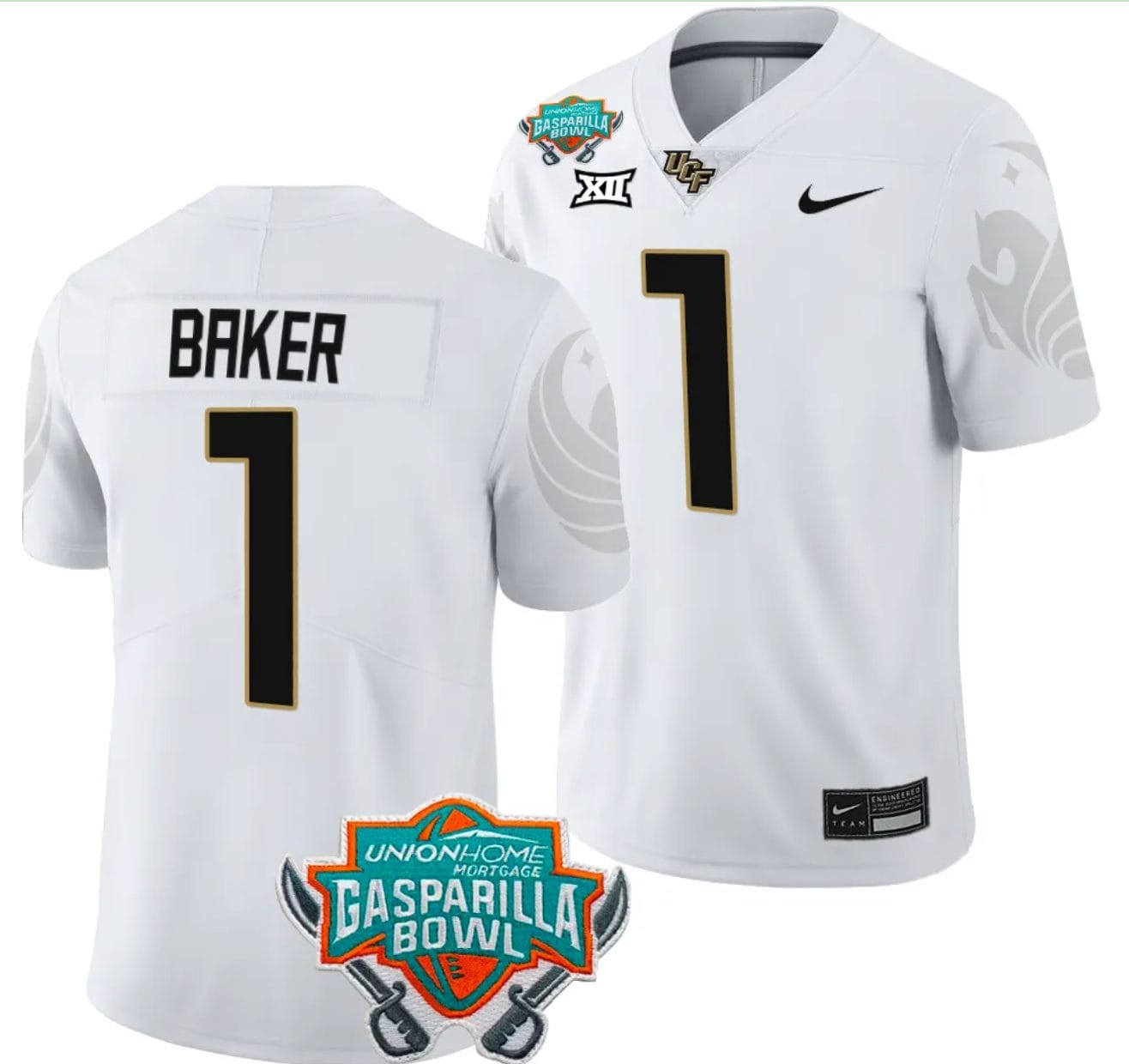 Javon Baker Jersey #1 UCF Knights 2023 Gasparilla Bowl Patch Football White