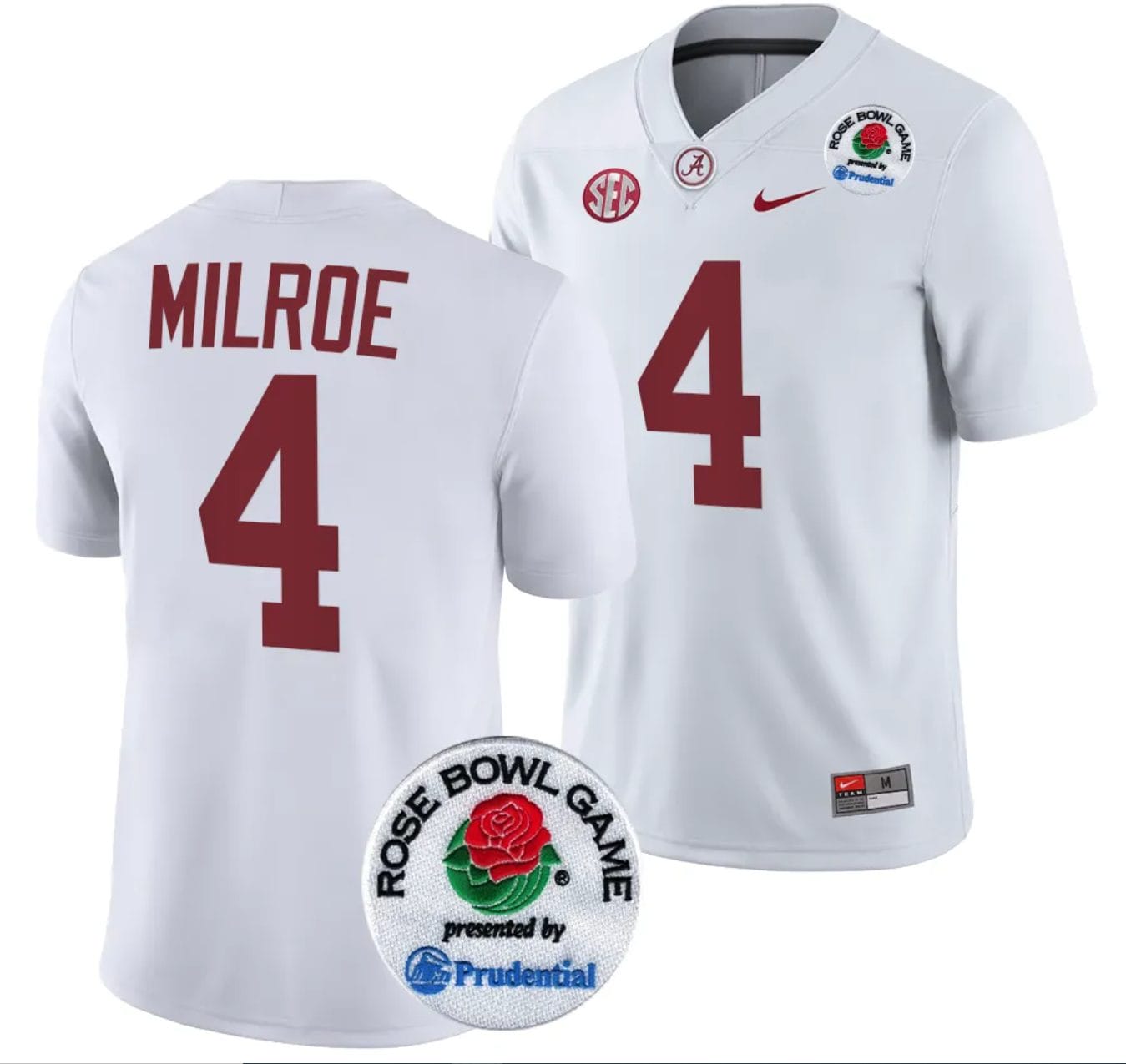 Jalen Milroe Jersey #4 Alabama Crimson Tide Rose Bowl Game 2024 Patch College Football Playoff White