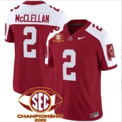 Jase McClellan Jersey #2 Alabama Crimson SEC Championship 2023 Patch Vapor Limited Football Crimson Alternate