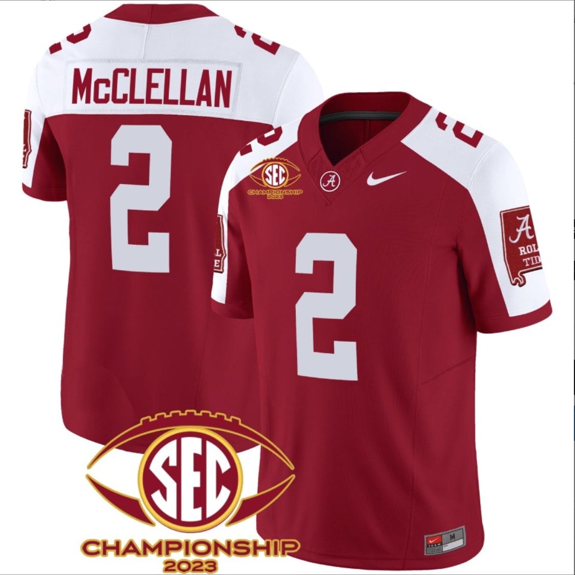 Jase McClellan Jersey #2 Alabama Crimson SEC Championship 2023 Patch Vapor Limited Football Crimson Alternate