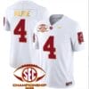 Jalen Milroe Jersey #4 Alabama Crimson SEC Championship 2023 Patch Vapor Gold Football White