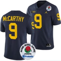JJ McCarthy Jersey #9 Michigan Wolverines Rose Bowl Game 2024 Patch College Football Playoff Navy