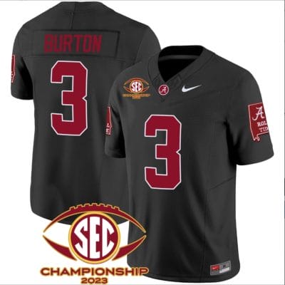 Jermaine Burton Jersey #3 Alabama Crimson SEC Championship 2023 Patch Vapor Limited Football Black