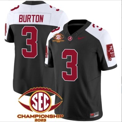 Jermaine Burton Jersey #3 Alabama Crimson SEC Championship 2023 Patch Vapor Limited Football Black Alternate