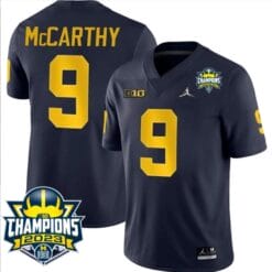 JJ McCarthy Jersey #9 Michigan Wolverines 2023 Big Ten Back to Back Champions Patch Stitched Navy