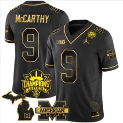 JJ McCarthy Jersey #9 Michigan Wolverines 2023 Big Ten Champions Patch Stitched Black Gold