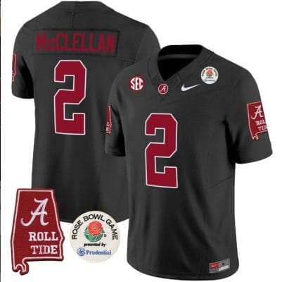 Jase McClellan Jersey #2 Alabama Crimson Rose Bowl Patch Football Black