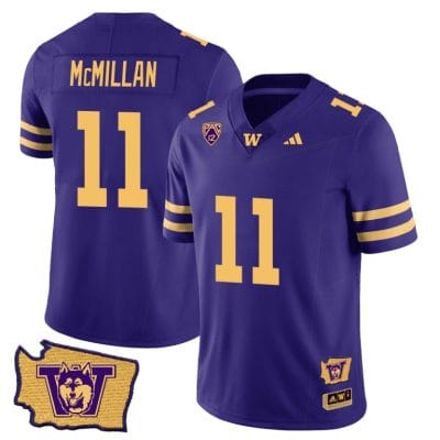Jalen McMillan Jersey #11 Washington Huskies Washington Map Patch Football Purple Gold