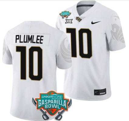 John Rhys Plumlee Jersey #10 UCF Knights 2023 Gasparilla Bowl Patch Football White