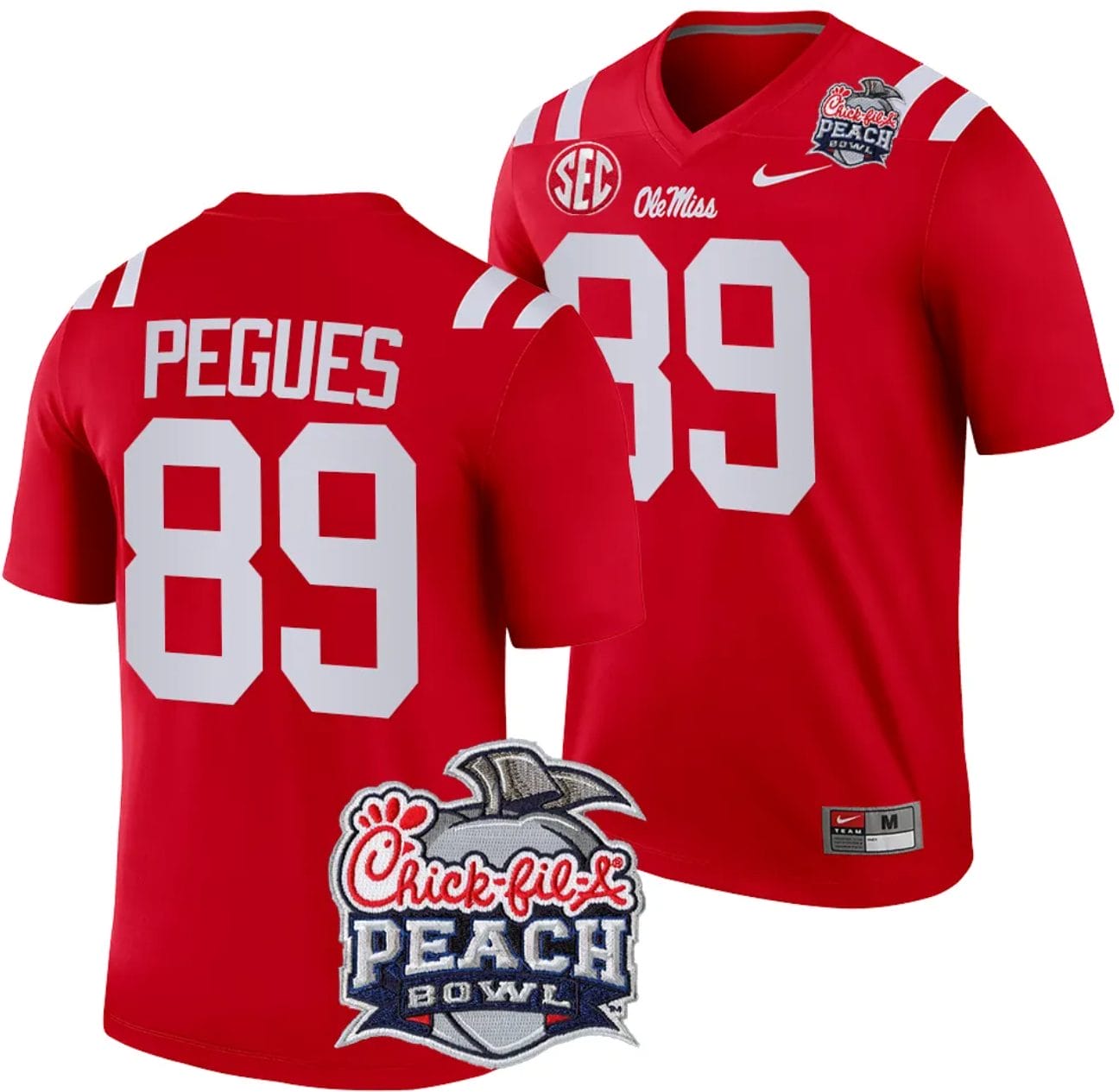 JJ Pegues Jersey #89 Ole Miss Rebels Peach Bowl Patch 2024 College Football Red