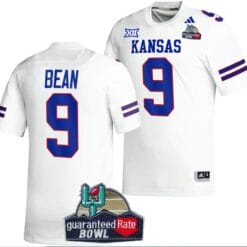 Jason Bean Jersey #9 Kansas Jayhawks 2023 Guaranteed Rate Bowl Champs MVP Football White