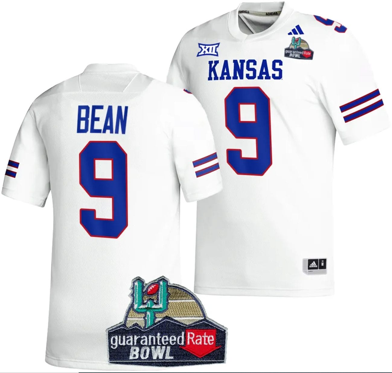 Jason Bean Jersey #9 Kansas Jayhawks 2023 Guaranteed Rate Bowl Champs MVP Football White