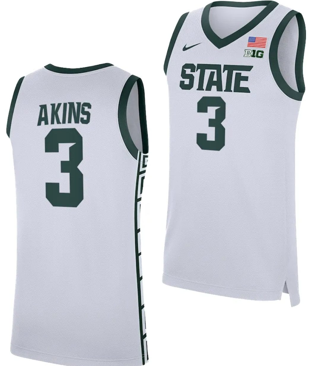 Jaden Akins Jersey #3 Michigan State Spartans Replica Basketball 2023-24 White