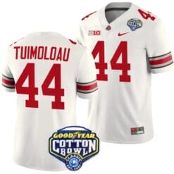 JT TuimoloauJersey #44 Ohio State Buckeyes Cotton Bowl Patch 2023 Football White