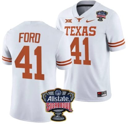 Jaylan Ford Jersey #41 Texas Longhorns Allstate Sugar Bowl Patch 2024 College Football White
