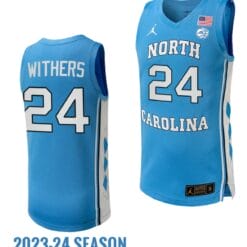JaeLyn Withers Jersey #24 North Carolina Tar Heels Replica College Basketball 2023-24 Blue