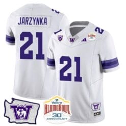 Joe Jarzynka Jersey #21 Washington Huskies Alamo Bowl Patch Football White