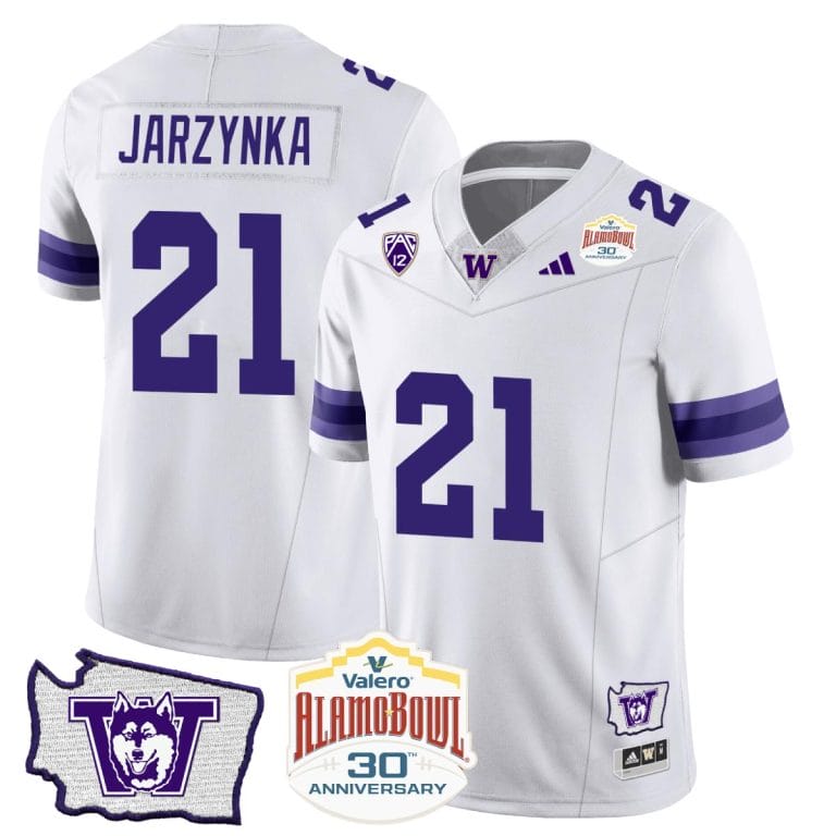 Joe Jarzynka Jersey #21 Washington Huskies Alamo Bowl Patch Football White