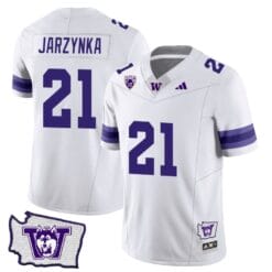Joe Jarzynka Jersey #21 Washington Huskies Washington Map Patch Football White