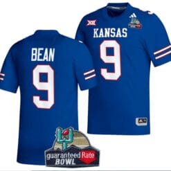 Jason Bean Jersey #9 Kansas Jayhawks 2023 Guaranteed Rate Bowl Champs Football Royal