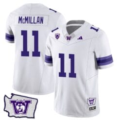 Jalen McMillan Jersey #11 Washington Huskies Washington Map Patch Football White