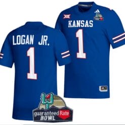 Kenny Logan Jr Jersey #1 Kansas Jayhawks 2023 Guaranteed Rate Bowl Champs Football Royal