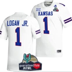 Kenny Logan Jr Jersey #1 Kansas Jayhawks 2023 Guaranteed Rate Bowl Champs MVP Football White