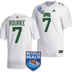 Kurtis Rourke Jersey #7 Ohio Bobcats 2023 Myrtle Beach Bowl Patch MVP Football White