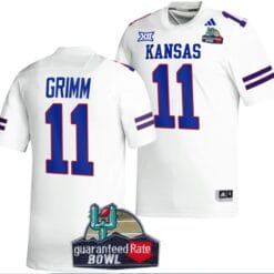 Luke Grimm Jersey #11 Kansas Jayhawks 2023 Guaranteed Rate Bowl Champs MVP Football White