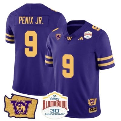 Michael Penix Jr Jersey #9 Washington Huskies Alamo Bowl Patch Football Purple Gold