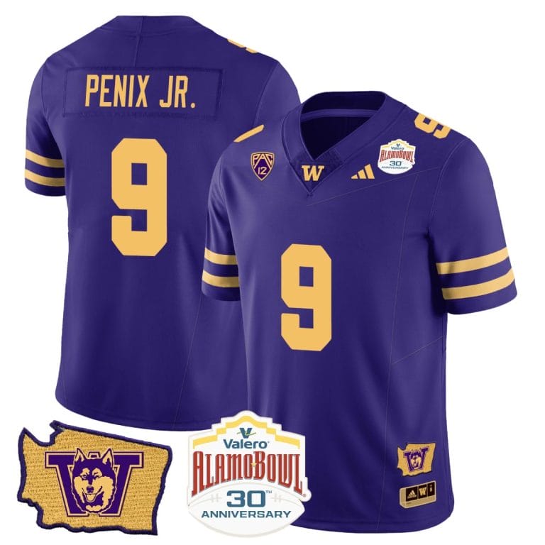 Michael Penix Jr Jersey #9 Washington Huskies Alamo Bowl Patch Football Purple Gold