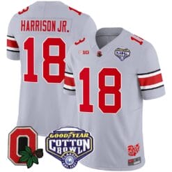 Marvin Harrison Jr Jersey #18 Ohio State Buckeyes Good Year Cotton Bowl Patch Football Gray