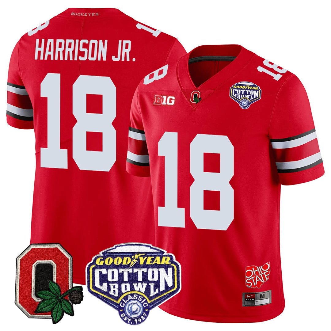 Marvin Harrison Jr Jersey #18 Ohio State Buckeyes Good Year Cotton Bowl Patch Football Scarlet