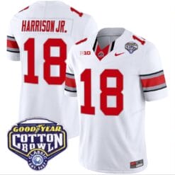 Marvin Harrison Jr Jersey #18 Ohio State Buckeyes Cotton Bowl Patch Vapor Football White