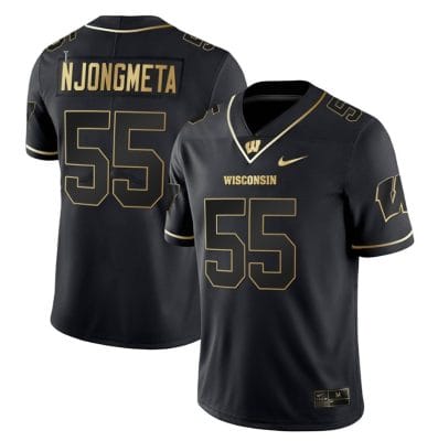Maema Njongmeta Jersey #55 Wisconsin Badgers Gold Vapor College Football Black Gold