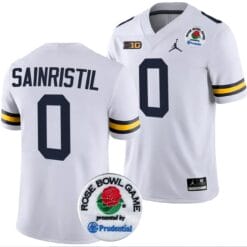Mike Sainristil Jersey #0 Michigan Wolverines Rose Bowl Game 2024 Patch College Football Playoff White