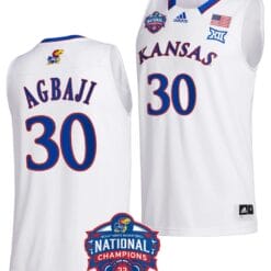 Ochai Agbaji Jersey #30 Kansas Jayhawks Basketball 2022 NCAA National Champions White