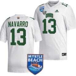 Parker Navarro Jersey #13 Ohio Bobcats 2023 Myrtle Beach Bowl Patch MVP Football White