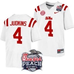 Quinshon Judkins Jersey #4 Ole Miss Rebels Peach Bowl Patch 2024 College Football White