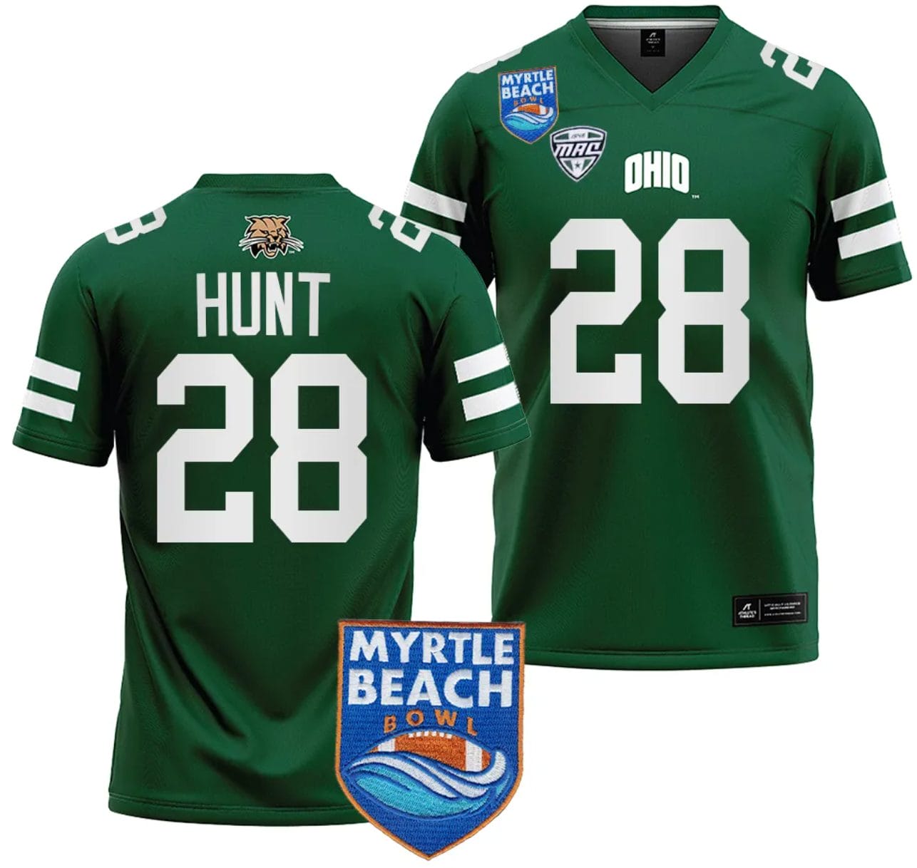 Rickey Hunt Jersey #28 Ohio Bobcats 2023 Myrtle Beach Bowl Patch College Football Green