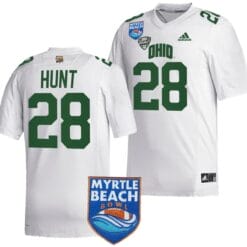 Rickey Hunt Jersey #28 Ohio Bobcats 2023 Myrtle Beach Bowl Patch MVP Football White