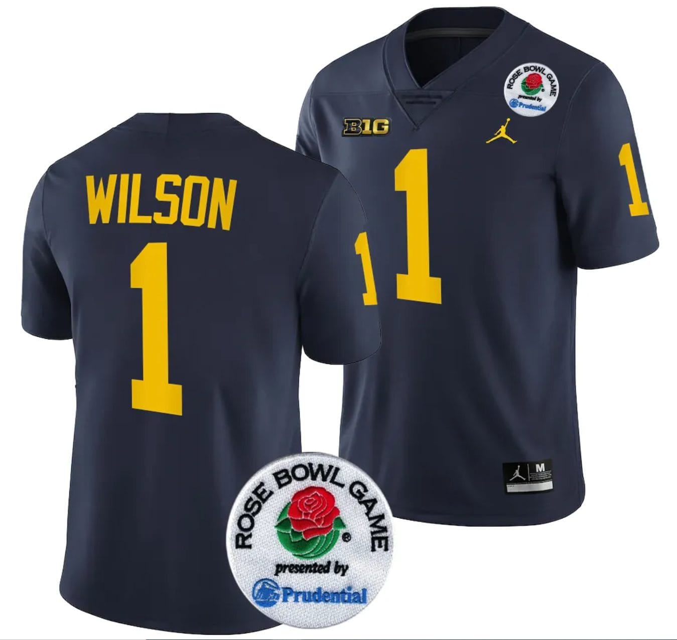 Roman Wilson Jersey #1 Michigan Wolverines Rose Bowl Game 2024 Patch College Football Playoff Navy