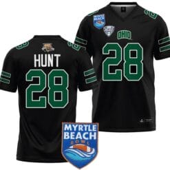 Rickey Hunt Jersey #28 Ohio Bobcats 2023 Myrtle Beach Bowl Patch College Football Black