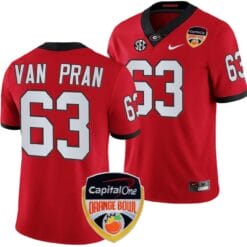 Sedrick Van Pran Jersey #63 Georgia Bulldogs Orange Bowl Patch 2023 College Football Red
